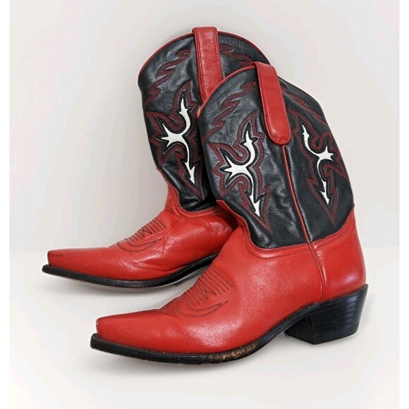 Dan Post Shoes - Dan Post Boots Womens 7.5 Red Black Leather Western Cowboy Spain Shoes